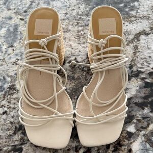 Dolce Vita Cream Lace-Up Woven Block Heel Sandals